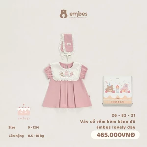 𝐁𝑨𝐁𝐘 𝐅𝐈𝐑𝐒𝐓 𝐁-𝐃𝐀𝐘 | Váy Baby Phối Cổ Yếm Thêu Họa Tiết Sinh Nhật Kèm Băng Đô Cho Bé Gái 1 Tuổi