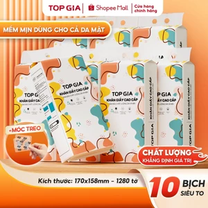 Thùng 10 bịch khăn giấy rút Top Gia treo tường đa sắc 1280 tờ, siêu dai và mềm mịn