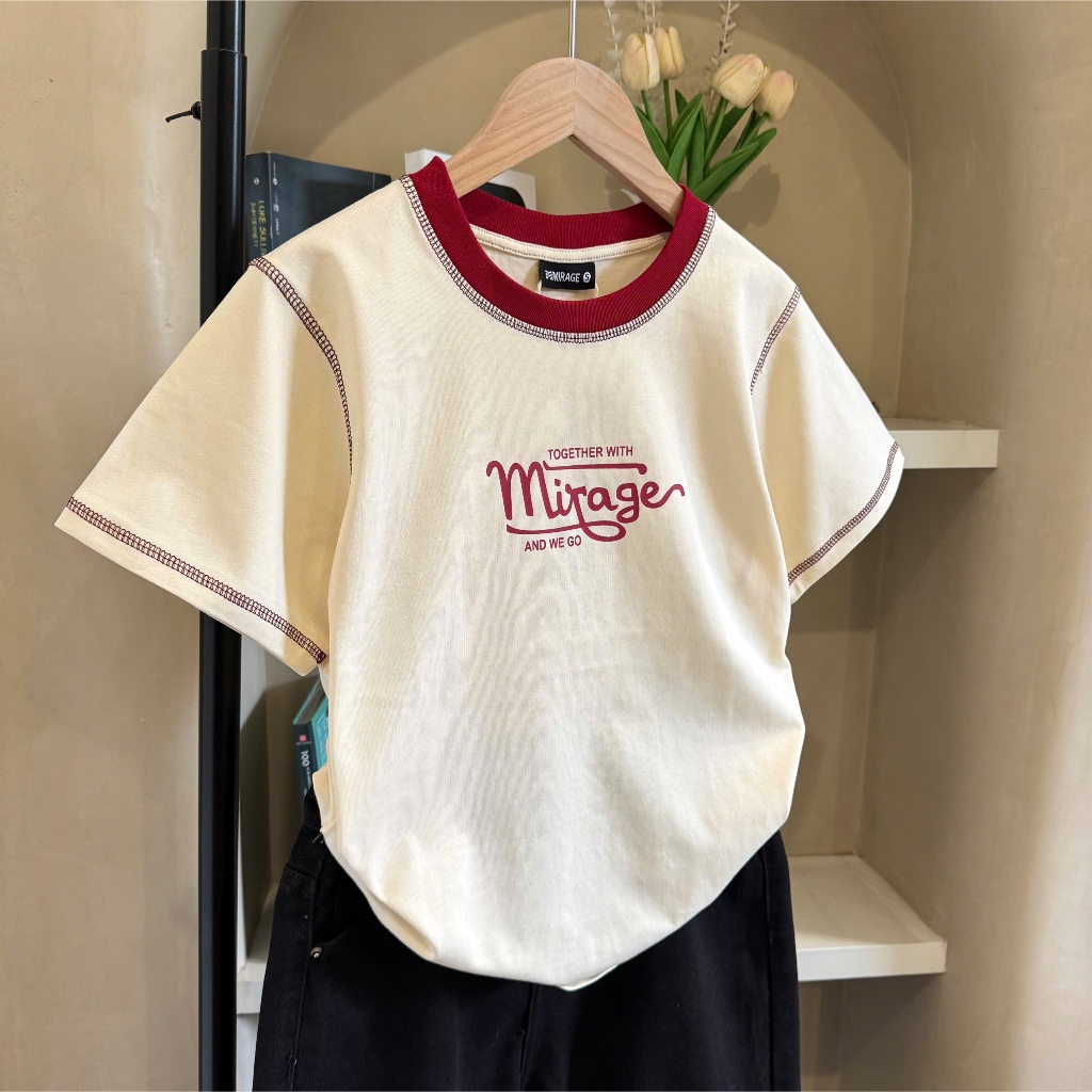 Áo Thun Viền Chữ Ngực Kem Nổi Bật, Chất Cotton Mềm Mịn, Có Kèm Hình Thật.