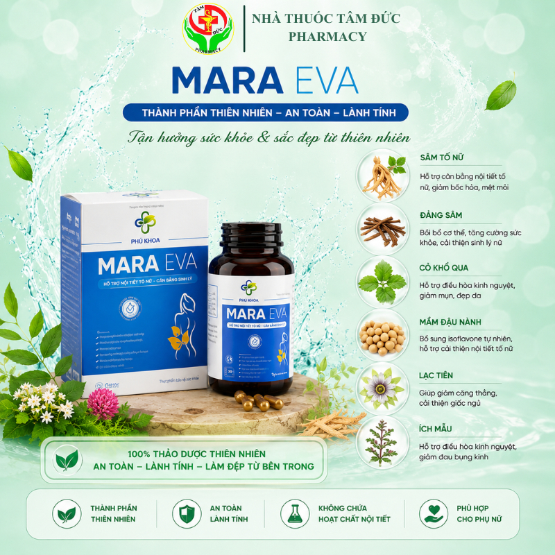 Phụ khoa Mara Eva Thanh Mộc Hương ngừa viêm phụ khoa khí hư hộp 30 viên