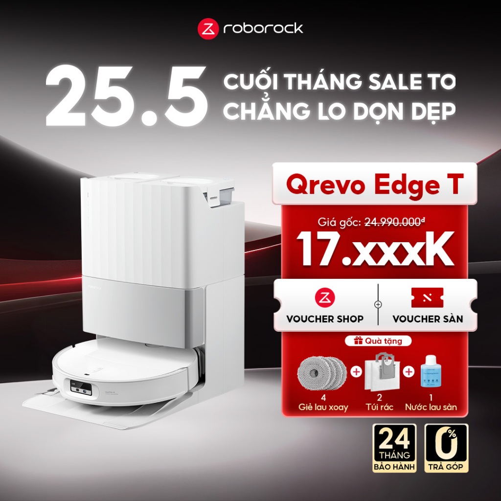 [QUÀ TẶNG] Roborock Qrevo EdgeT robot hút bụi lau nhà | Lực hút 18500 Pa | Giặt giẻ sấy khô | Bảo hành 2 năm
