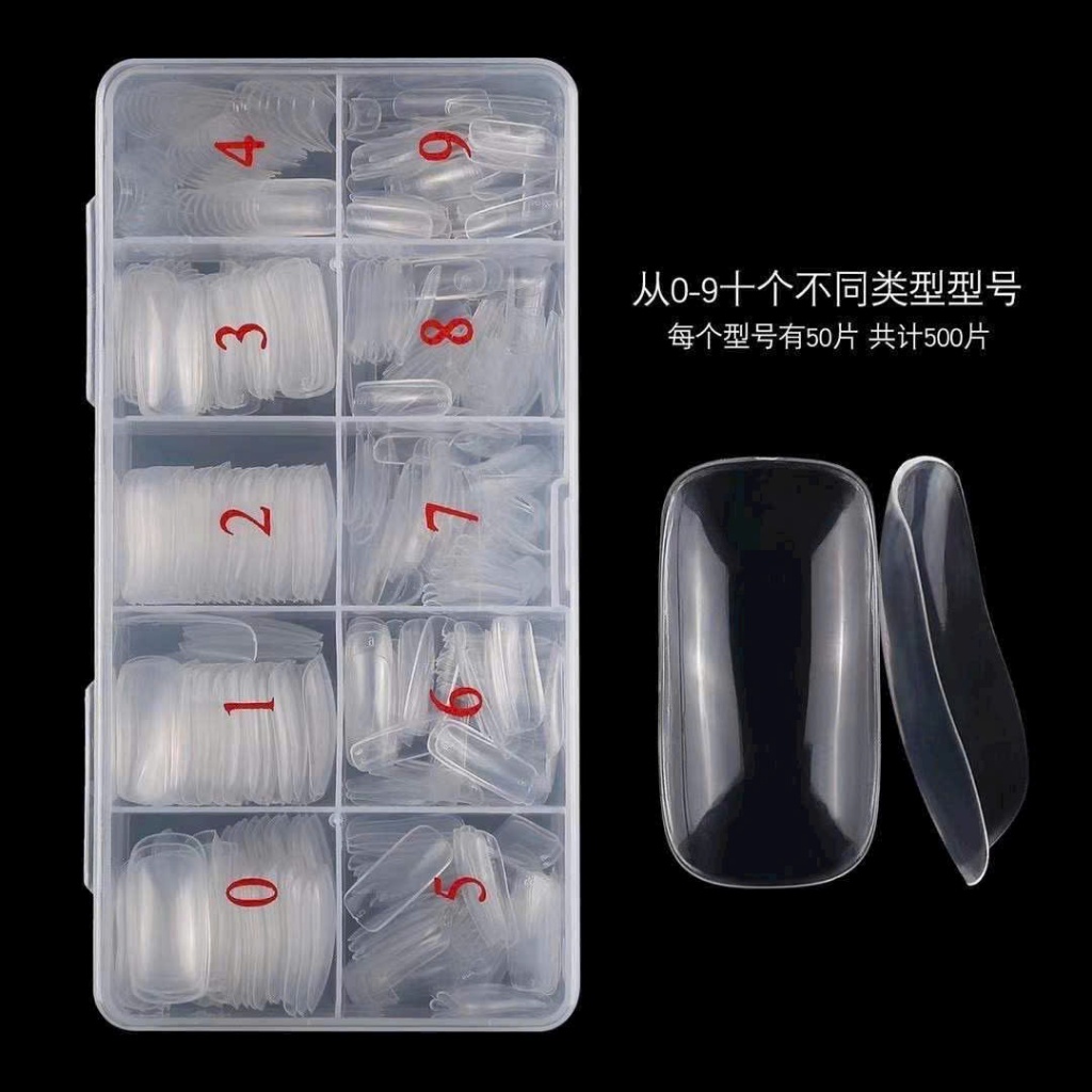 Hộp Móng Úp Chân Giả 500 Móng Form Vuông Dài Màu Đục - Trong - Đủ Size 0-9 Cho Nail
