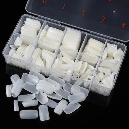 Hộp Móng Úp Chân Giả 500 Móng Form Vuông Dài Màu Đục - Trong - Đủ Size 0-9 Cho Nail