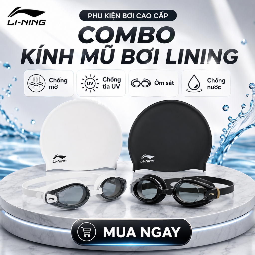 Combo kính mũ bơi SHIWEI Lining cao cấp, khả năng chống nước tốt màu sắc sang trọng LXJR213 508