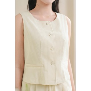 Áo Kiểu Nữ LAMER FASHION Sát Nách Cổ Tròn Đóng Cúc Phối Quần Ống Rộng Chun Sườn Công Sở O65G26H006 O64W26Q002