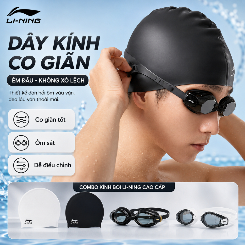 Combo kính mũ bơi SHIWEI Lining cao cấp, khả năng chống nước tốt màu sắc sang trọng LXJR213 508