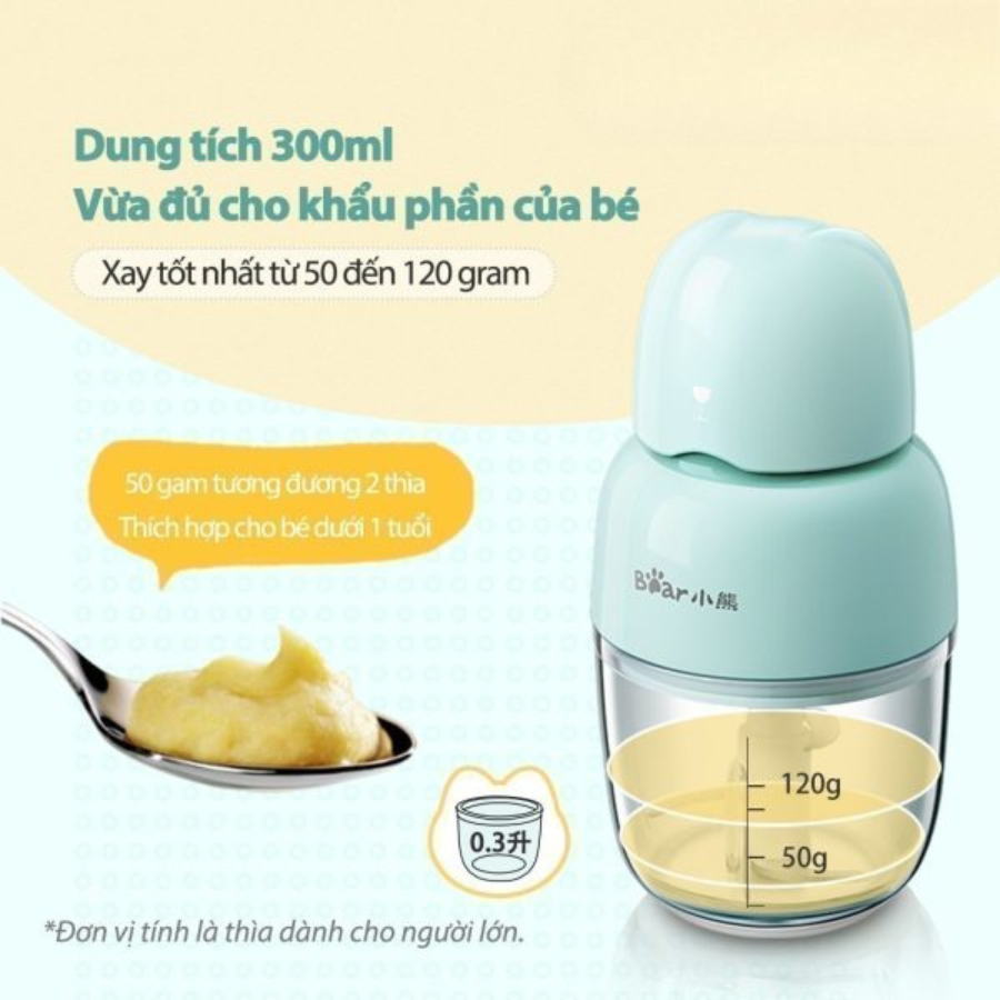 Máy Xay Ăn Dặm 0.3L Bear QSJ-B01P1 (CH-4H01T) - Cối Thủy Tinh, 3 Lưỡi Dao Sắc Bén - Hàng Chính Hãng