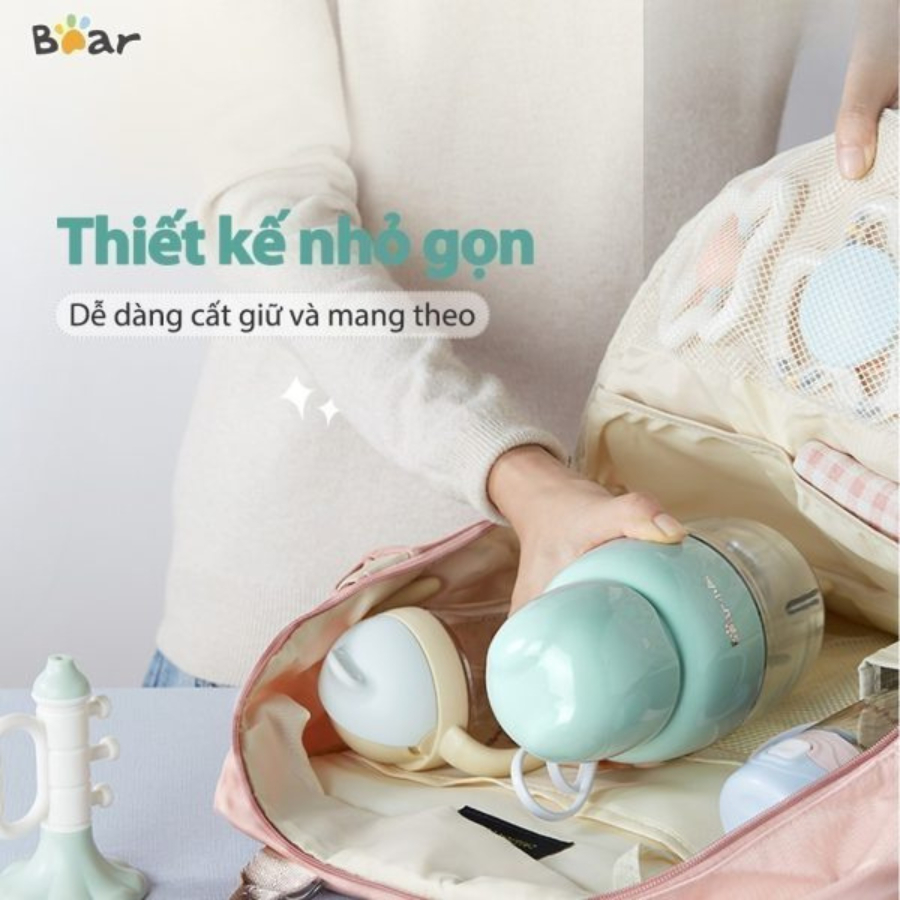 Máy Xay Ăn Dặm 0.3L Bear QSJ-B01P1 (CH-4H01T) - Cối Thủy Tinh, 3 Lưỡi Dao Sắc Bén - Hàng Chính Hãng