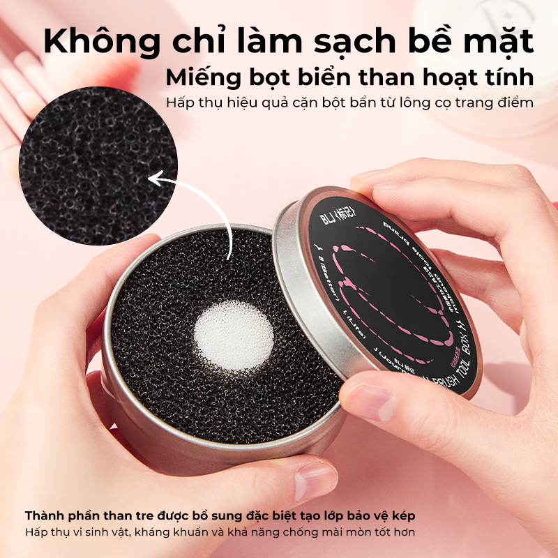 BLJ Hộp phủi cọ khô Chuyên Dụng Làm Sạch Phấn Dư Thừa - Dụng Cụ Vệ Sinh Cọ Trang Điểm Tiện
