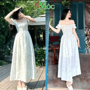 Đầm váy dài, đầm Mango in hoa nhẹ nhàng thân trước sau smoking co giãn dáng xòe nữ tính thanh lịch