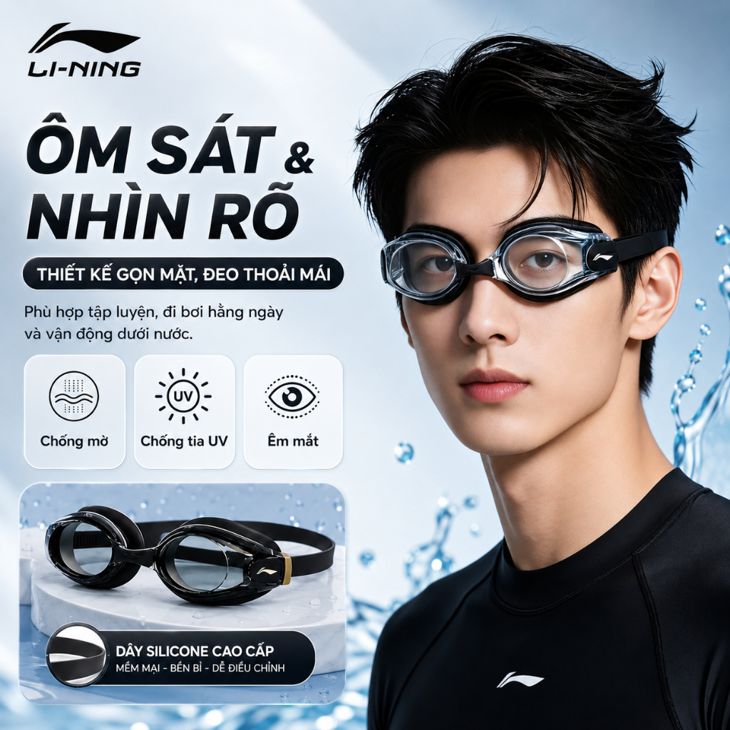 Combo kính mũ bơi SHIWEI Lining cao cấp, khả năng chống nước tốt màu sắc sang trọng LXJR213 508