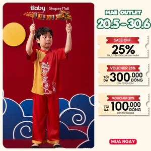 Set trung thu bé trai ILABY áo truyền thống phối đỏ vàng in họa tiết vui Tết Bách Đình [2708]