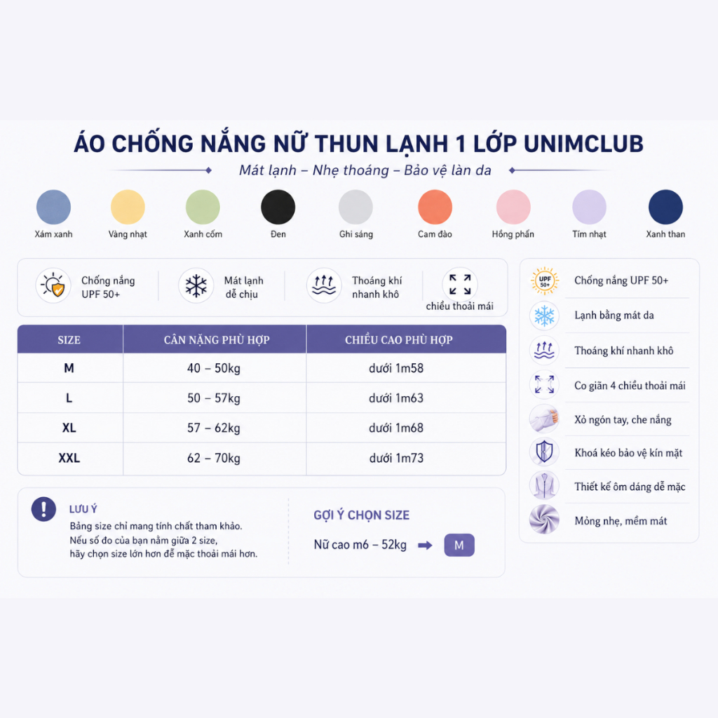Áo Chông Nắng Nữ 1 Lớp Unim Fashion Chất Liệu Cool Air Tencel Làm Mát Ngăn Nắng Chống Đen Sạm