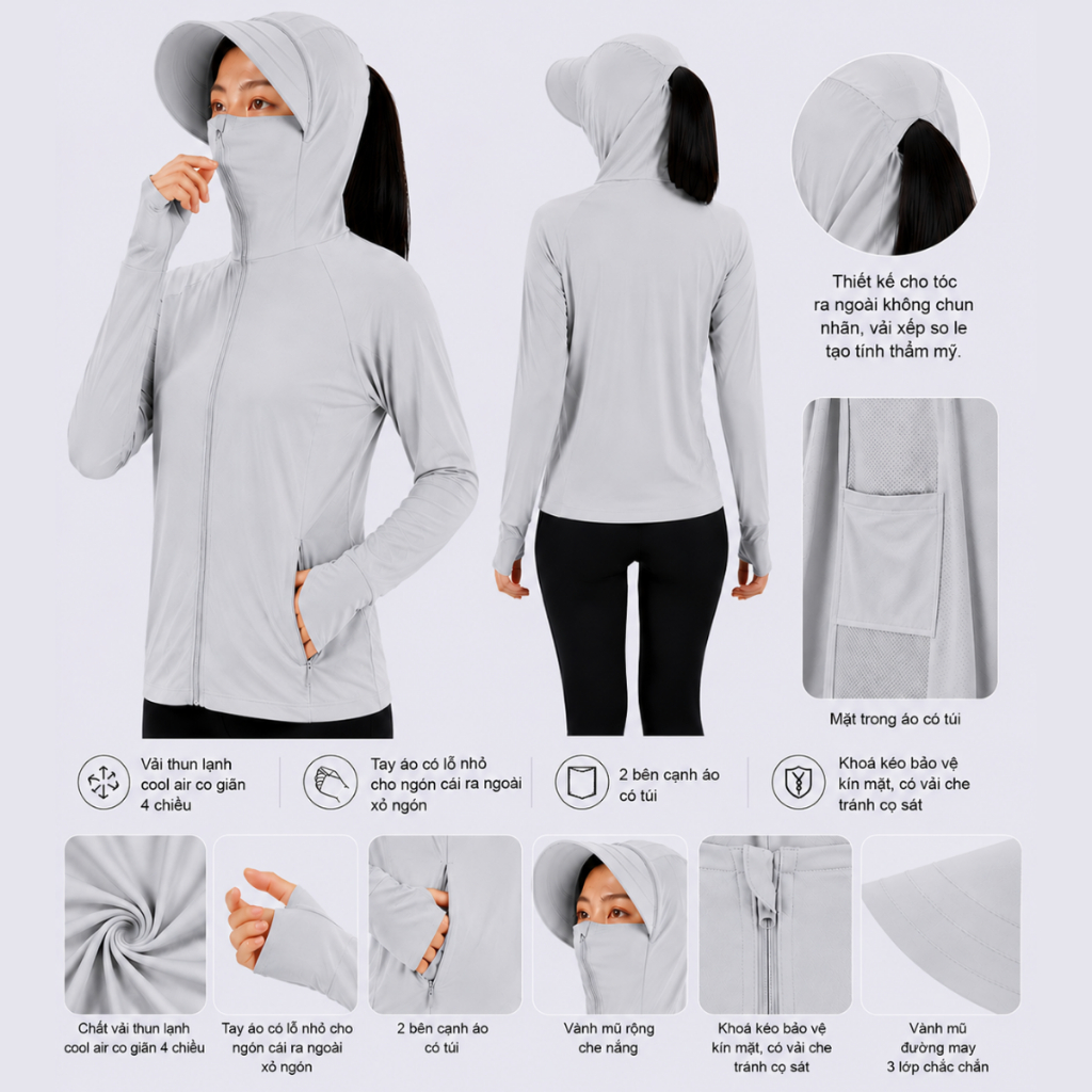 Áo Chông Nắng Nữ 1 Lớp Unim Fashion Chất Liệu Cool Air Tencel Làm Mát Ngăn Nắng Chống Đen Sạm