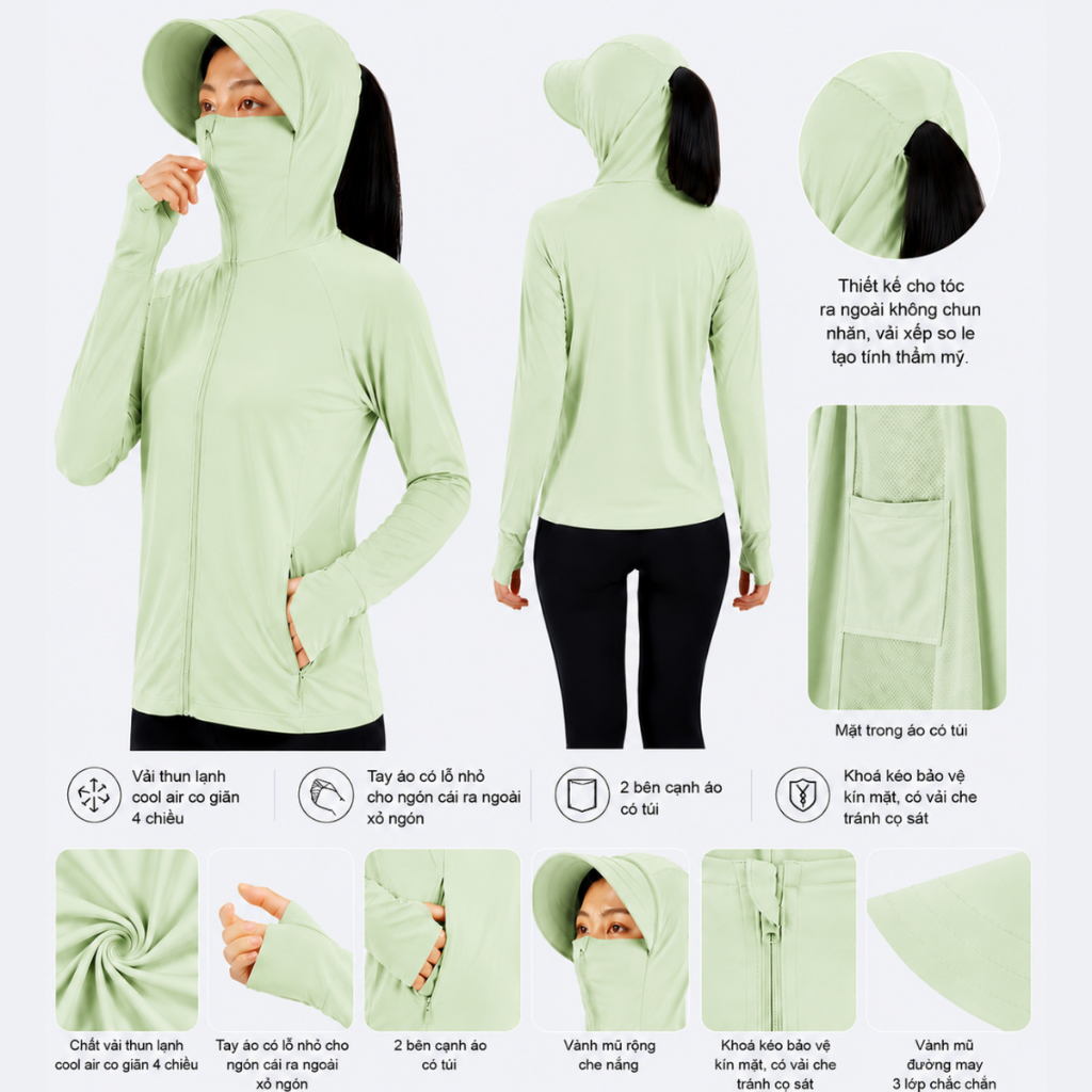 Áo Chông Nắng Nữ 1 Lớp Unim Fashion Chất Liệu Cool Air Tencel Làm Mát Ngăn Nắng Chống Đen Sạm