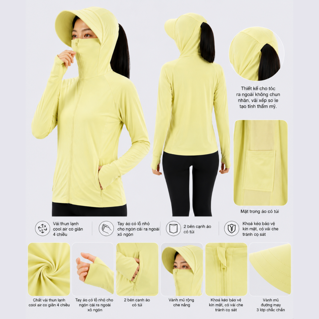 Áo Chông Nắng Nữ 1 Lớp Unim Fashion Chất Liệu Cool Air Tencel Làm Mát Ngăn Nắng Chống Đen Sạm