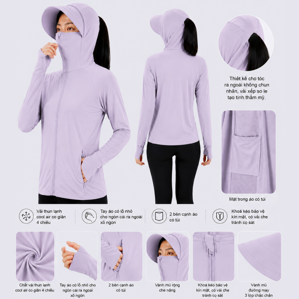 Áo Chông Nắng Nữ 1 Lớp Unim Fashion Chất Liệu Cool Air Tencel Làm Mát Ngăn Nắng Chống Đen Sạm