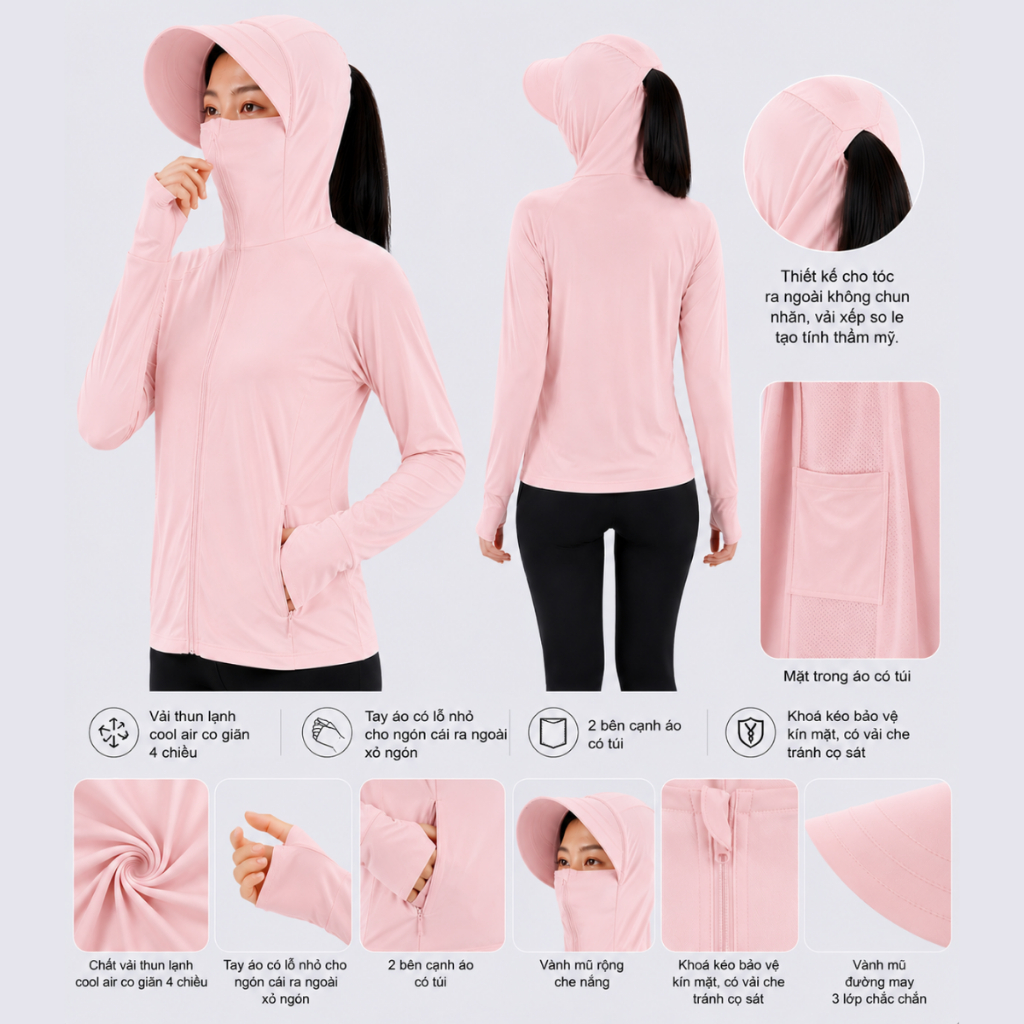 Áo Chông Nắng Nữ 1 Lớp Unim Fashion Chất Liệu Cool Air Tencel Làm Mát Ngăn Nắng Chống Đen Sạm