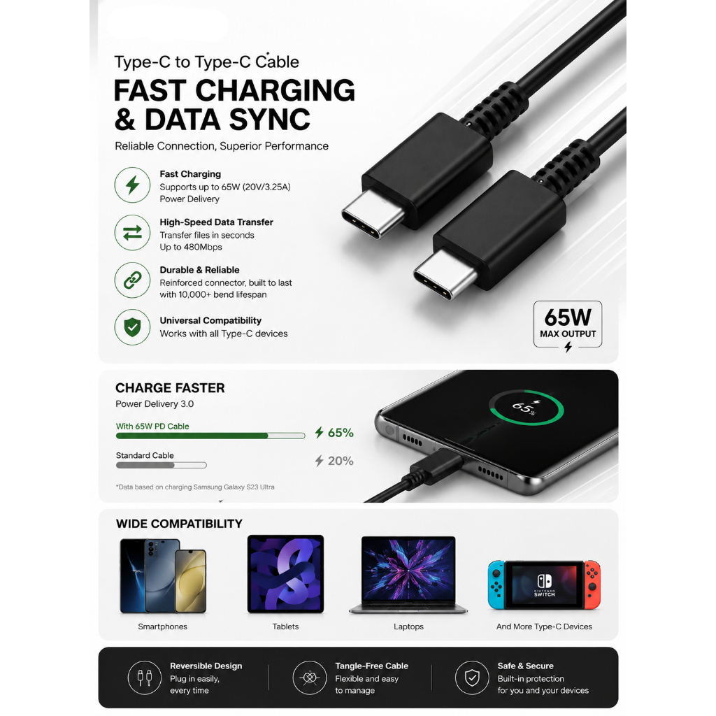 Bộ Sạc Nhanh Samsung Chính Hãng 25W 45W 65W (Cáp Sạc Nhanh + Bộ Sạc) Type C to Type C Siêu Nhanh