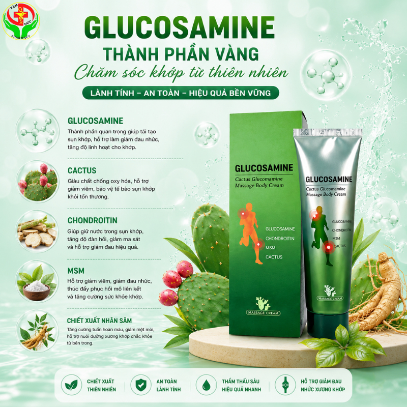 Dầu Lạnh Glucosamine Hàn Quốc - Kem Xoa Bóp Khớp Mát Lạnh, Giảm Nhức Mỏi Cột Sống, Bong Gân & Chuột Rút