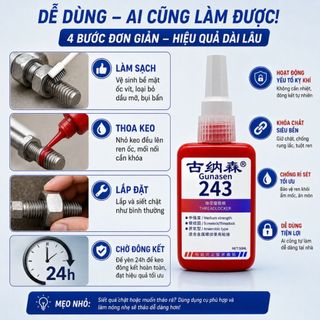 [Hàng Chính Hãng] Keo Khóa Ren GUNASEN 243 Khóa Ốc Vít Tháo Rời Được Chịu Dầu Chống Lỏng
