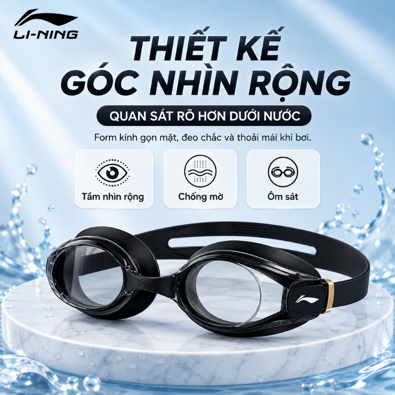 Combo kính mũ bơi SHIWEI Lining cao cấp, khả năng chống nước tốt màu sắc sang trọng LXJR213 508