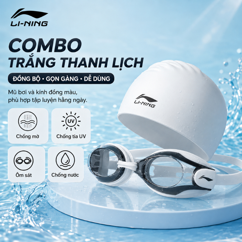 Combo kính mũ bơi SHIWEI Lining cao cấp, khả năng chống nước tốt màu sắc sang trọng LXJR213 508