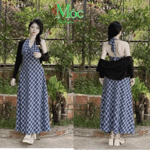 Đầm váy dài, đầm Cotton Caro dáng xoè chuẩn form có mút ngực đầy đủ kèm áo khoác cao cấp mặc hè