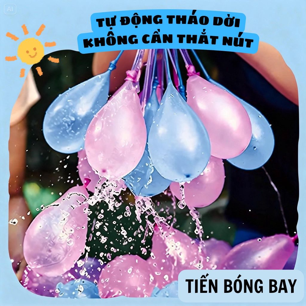 [Siêu Hot] Bóng Nước 111 Quả Dạng Chùm (3 Chùm) – Lắp Sẵn Đầu Nối Vòi – Có Van Tự Buộc – Bóng Bay Đá Bơm Nước