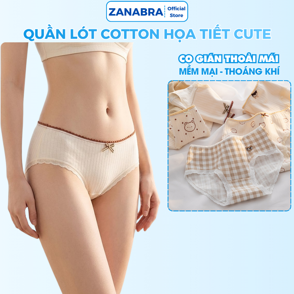 [ Xả Hàng ] Quần Lót Nữ Hình Gấu Đáng Yêu, Quần Lót Cotton Lưng Thun Vừa Đính Nơ ZANABRA L120