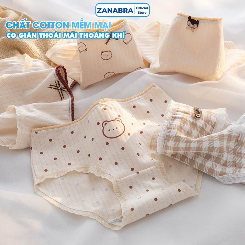 [ Xả Hàng ] Quần Lót Nữ Hình Gấu Đáng Yêu, Quần Lót Cotton Lưng Thun Vừa Đính Nơ ZANABRA L120