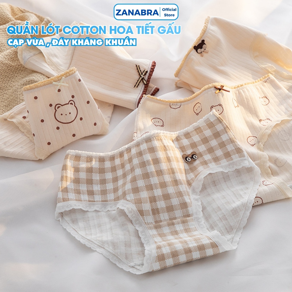 [ Xả Hàng ] Quần Lót Nữ Hình Gấu Đáng Yêu, Quần Lót Cotton Lưng Thun Vừa Đính Nơ ZANABRA L120