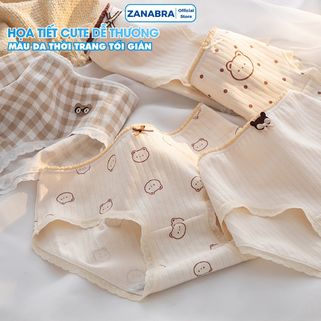 [ Xả Hàng ] Quần Lót Nữ Hình Gấu Đáng Yêu, Quần Lót Cotton Lưng Thun Vừa Đính Nơ ZANABRA L120