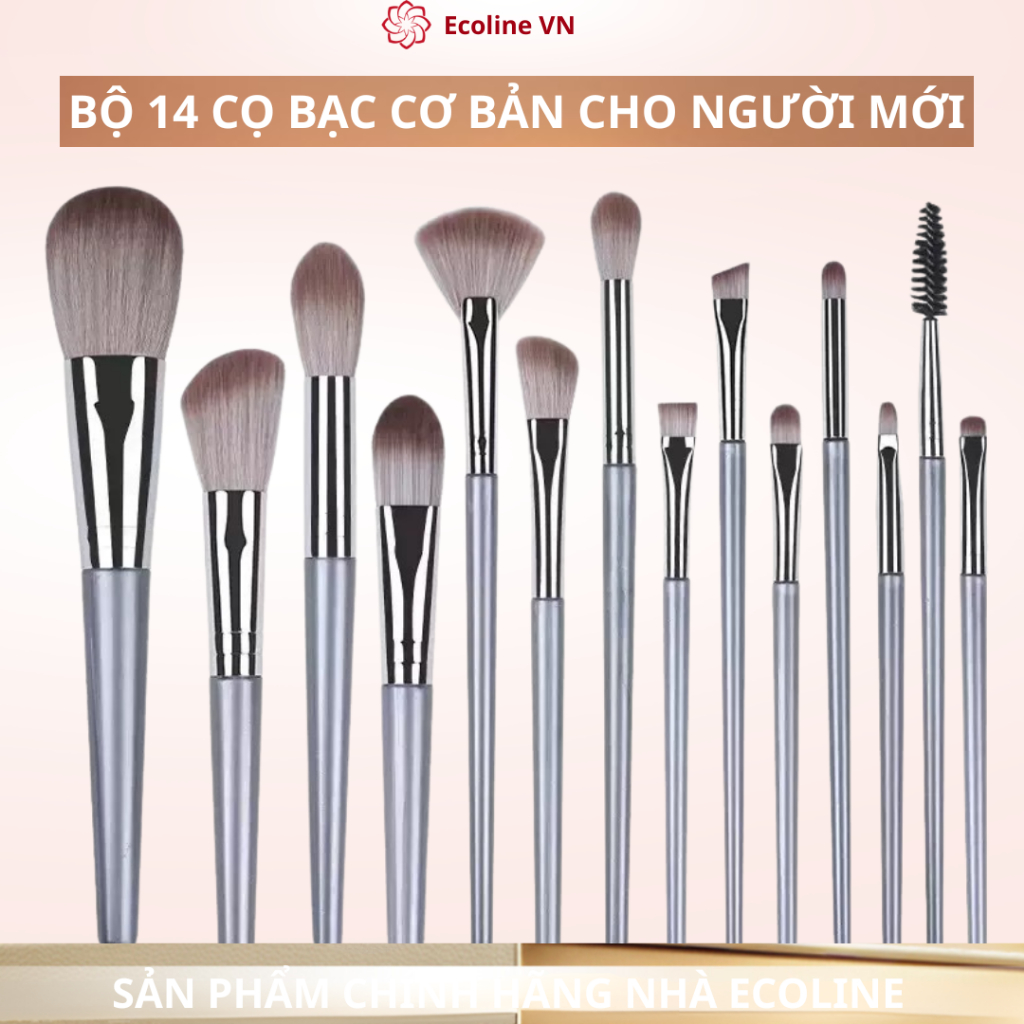 Ecoline bộ cọ makeup 14 cây  cọ phấn phủ tán nền má hồng cọ kẻ mắt mũi cọ che khuyết điểm