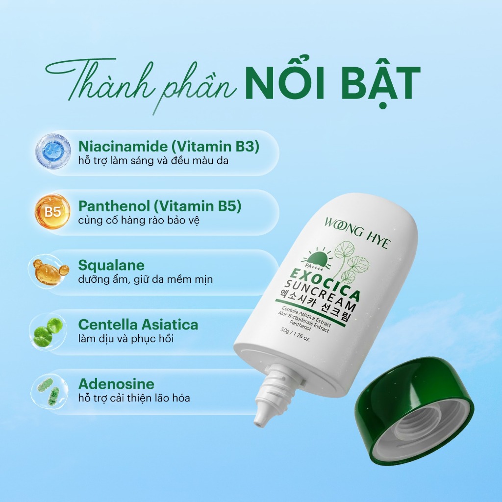 Bộ đôi sữa rửa mặt hoa sen + kem chống nắng rau má chăm sóc da Woong Hye, 55ml, 50g - Woong Hye