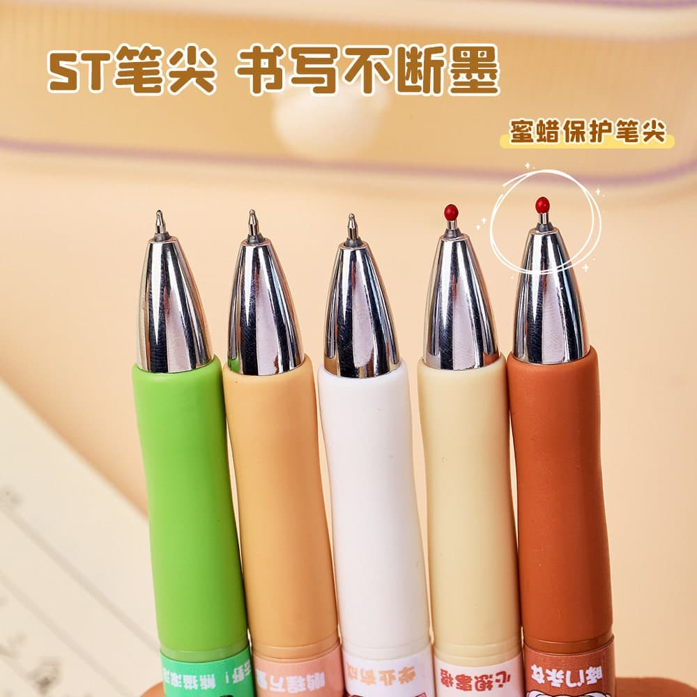 Bộ 5 bút gel ngòi “K35" 0.5mm capybara bấm nhanh khô không lem dễ thương luyện thi học sinh văn phòng