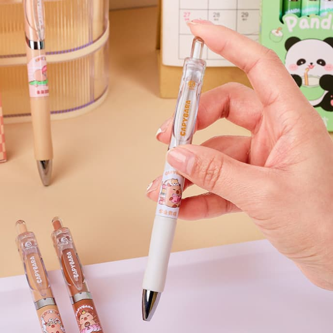 Bộ 5 bút gel ngòi “K35" 0.5mm capybara bấm nhanh khô không lem dễ thương luyện thi học sinh văn phòng