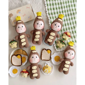 Móc Khoá Len Bánh Mì Da Nâu Nhung Đũa Quà Tặng Handmade Dễ Thương