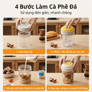 Cốc Cà Phê Đá Lạnh Kèm 450ml Cà phê đá tự do Có Nắp Niêm Phong Khay Đá Khuôn Cốc Nước Cốc Đá Chống Rò Rỉ Uống Nhựa