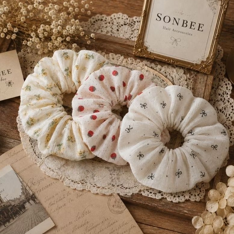 [quà tặng cùng họa tiết với váy] Scrunchies vải xô muslin, nhiều mẫu họa tiết, nhiều size