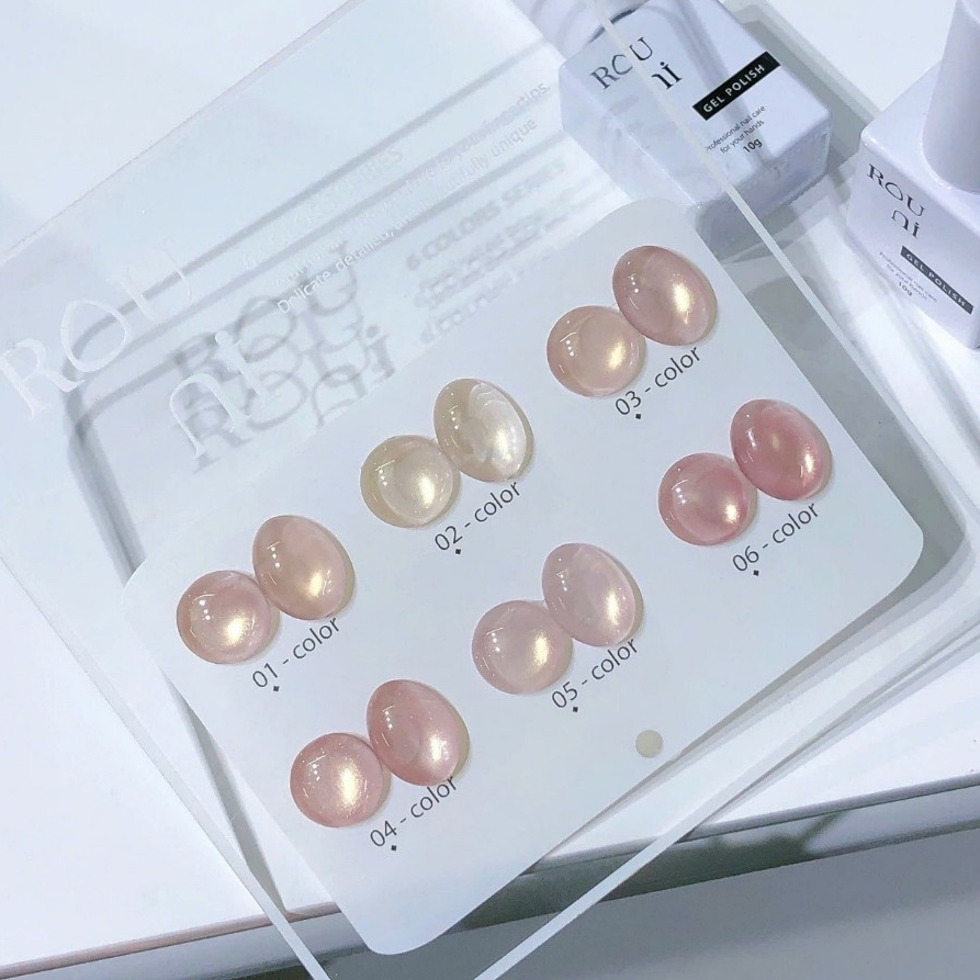 ROUni Set 6 màu mắt mèo hồng bong bóng mới 2026 màu hồng nude hot mắt mèo hạt thuỷ tinh tiệm nail