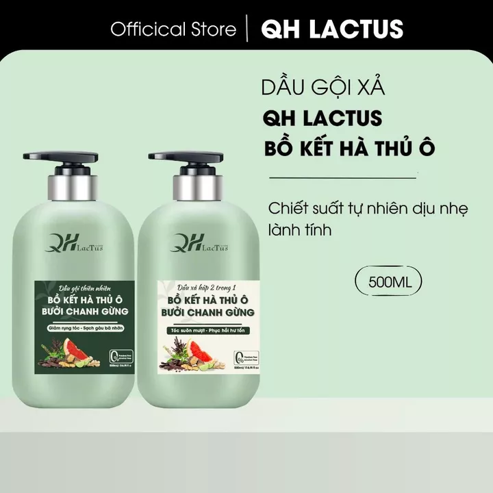 Dầu gội xả bồ kết bưởi QH Lactus Season Dầu gội hà thủ ô chanh gừng giảm rụng tóc, kiềm dầu 500ml