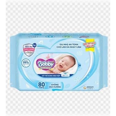 KHĂN ƯỚT BOBBY 80 MIẾNG - CÔNG NGHỆ NANO BẠC KHÁNG KHUẨN, 99% NƯỚC TINH KHIẾT, AN TOÀN CHO BÉ