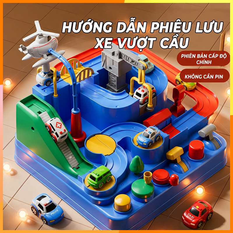 M‌oontoy Đồ Chơi Phiêu Lưu Xe Hơi - Đường Ray Xe Lửa Thu Nhỏ Với Bãi Đỗ Xe Có Thể Trượt Tự Do, Đồ Chơi Trẻ Em
