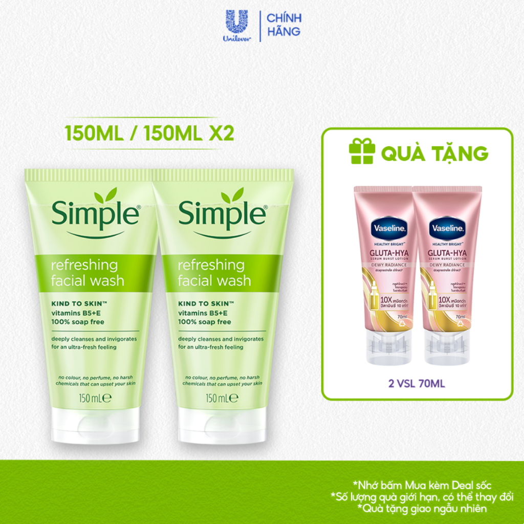 [Live] Tuýp lẻ/ Combo 2 sữa rửa mặt Simple lành tính và hiệu quả cho mọi loại da 150ml, 150mlx2