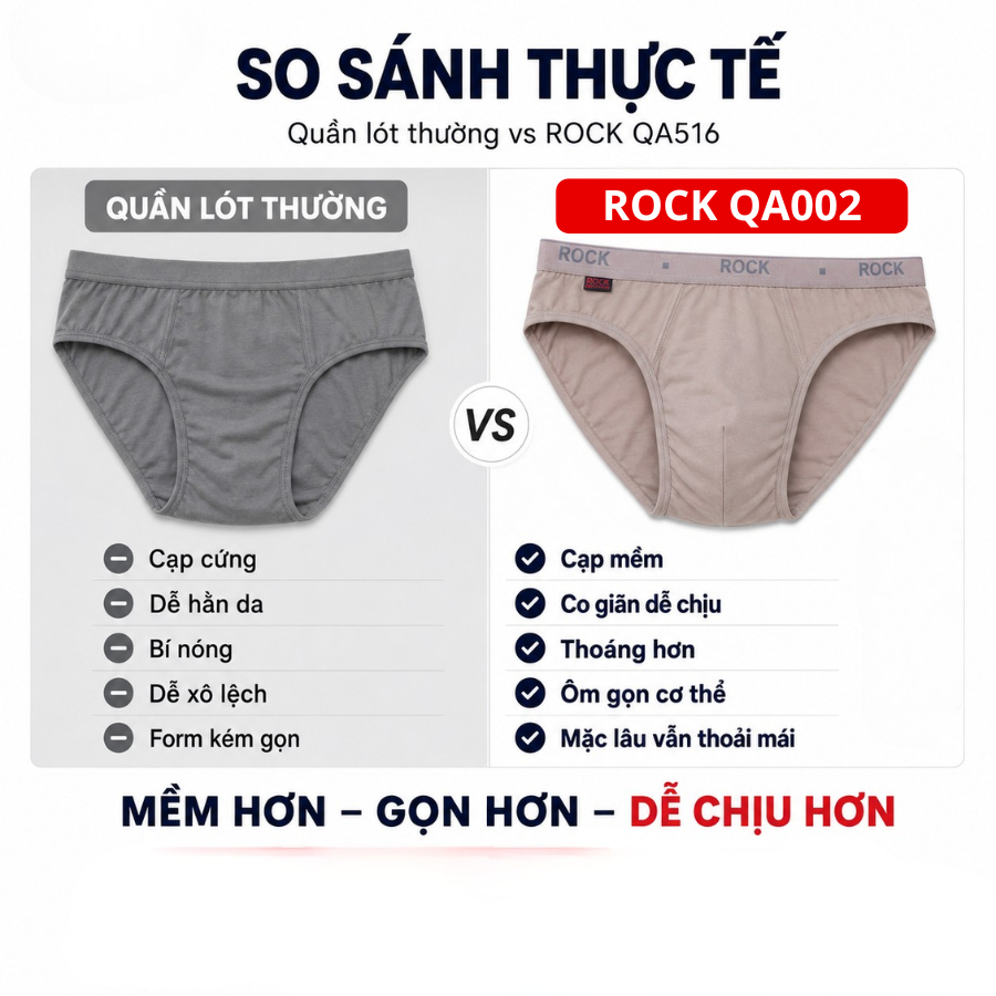 Combo 3 Quần Lót Nam ROCK QA002 Big Size Rộng Rãi Co Giãn Tốt, Quần Sịp Nam Dành Cho Người Big Size Ôm Sát Không Bí