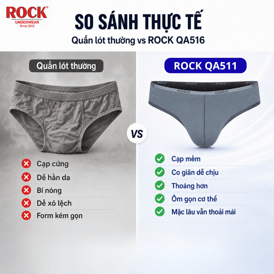 Quần Lót Nam ROCK QA511 Chất Liệu Thun Lạnh Trẻ Trung, Quần Lót Nam Thun Lạnh Thoáng Khí Êm Ái Không Bí Bách