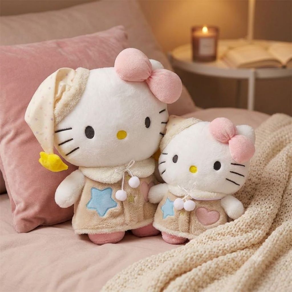 Gấu Bông Mèo Hello Kitty Phối Áo Mũ Ngủ Siêu Dễ Thương, Hello Kitty Nhồi Bông Cao Cấp Quà Tặng Đáng Yêu Cho Bé, Bạn Gái
