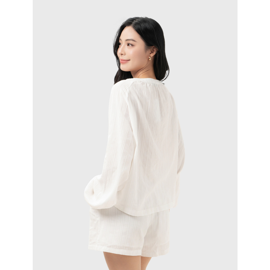 Áo kiểu nữ CANIFA tay bồng dài họa tiết đan dây chất liệu mềm thoáng khí 6TO26S003