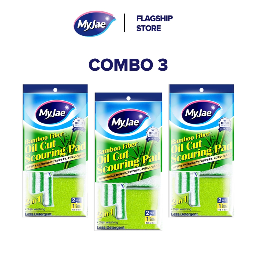 COMBO 3 Miếng rửa chén đa năng sợi tre MyJae,miếng rửa chén chống xước 2 mặt, siêu bền đánh bay dầu